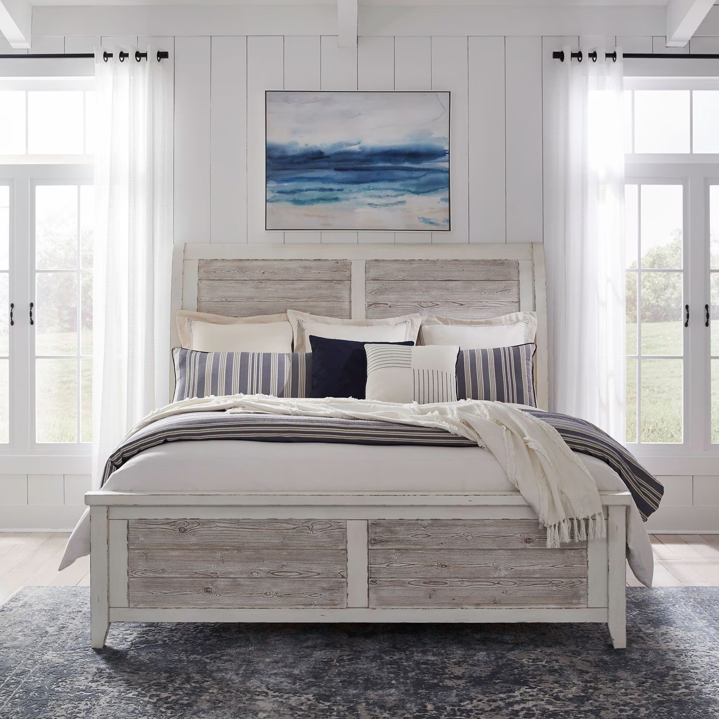Backroads - King California Sleigh Bed - Weathered White & Parchment Brown