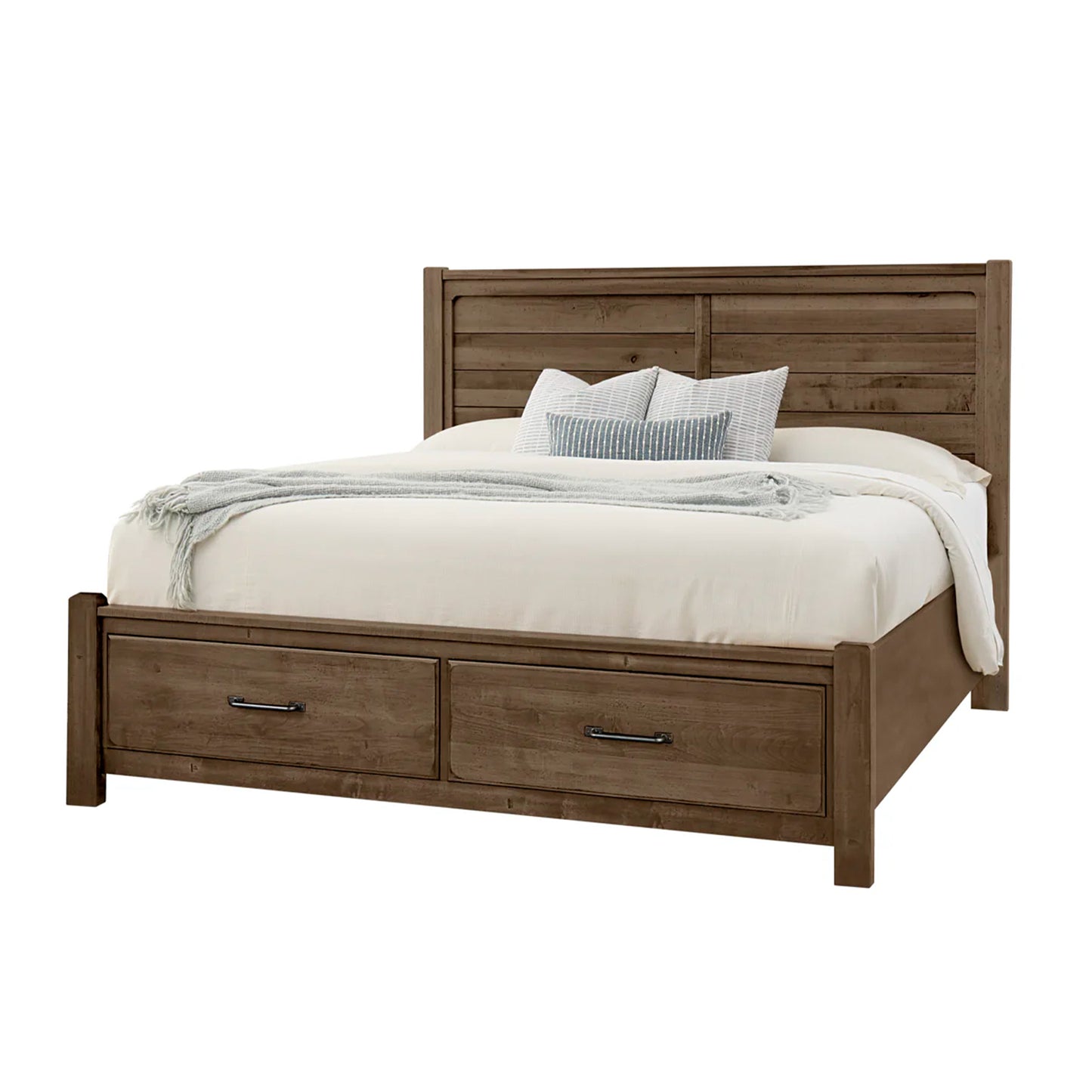 Cool Rustic - Queen Plank Bed With Storage Footboard - Mink