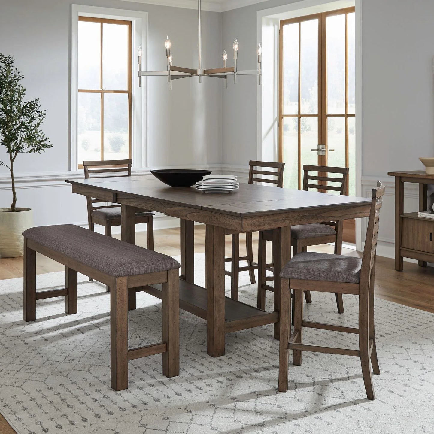 Brook Bay - 6 Piece Gathering Trestle Table - Brown