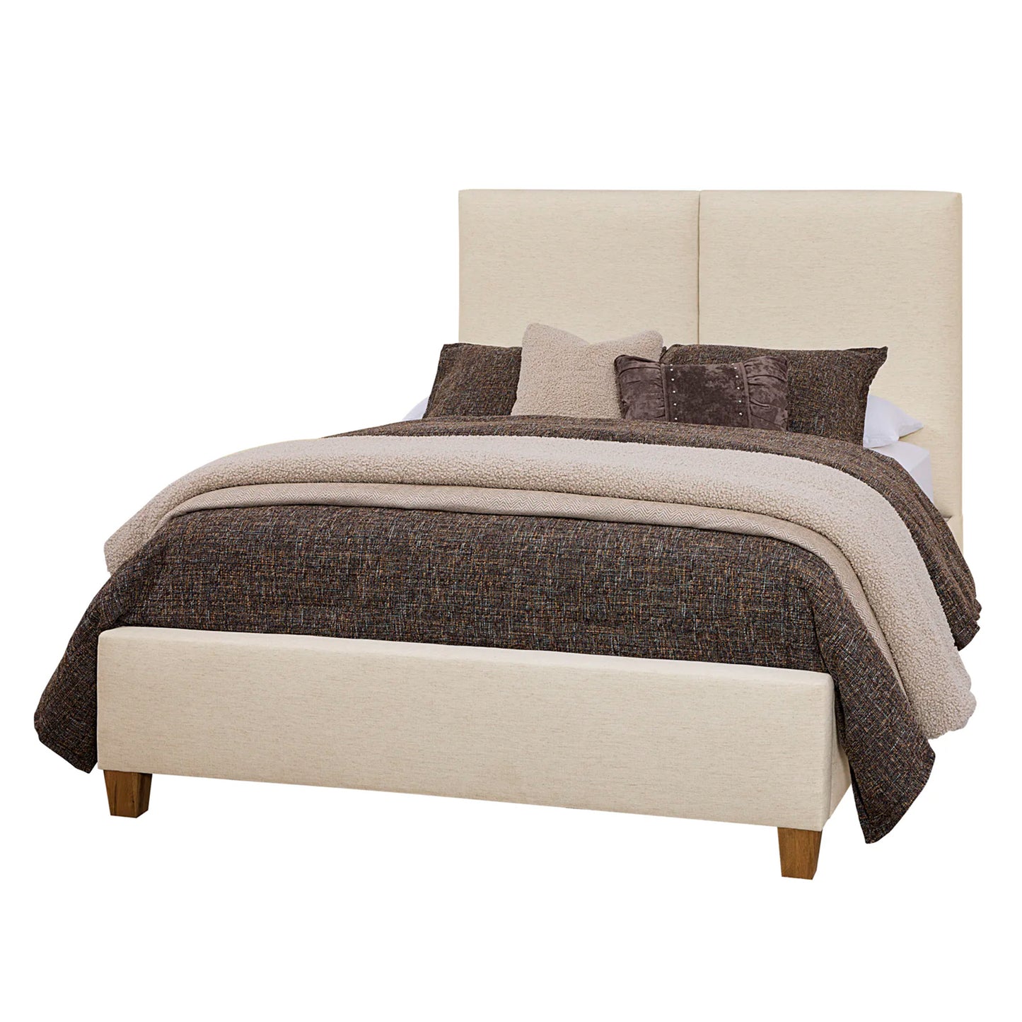 Joinery - King Upholstered Bed - Ivory Cream / Natural Oak