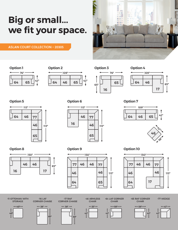 Aslan Court - Pebble - 3-Piece Sofa Sectional