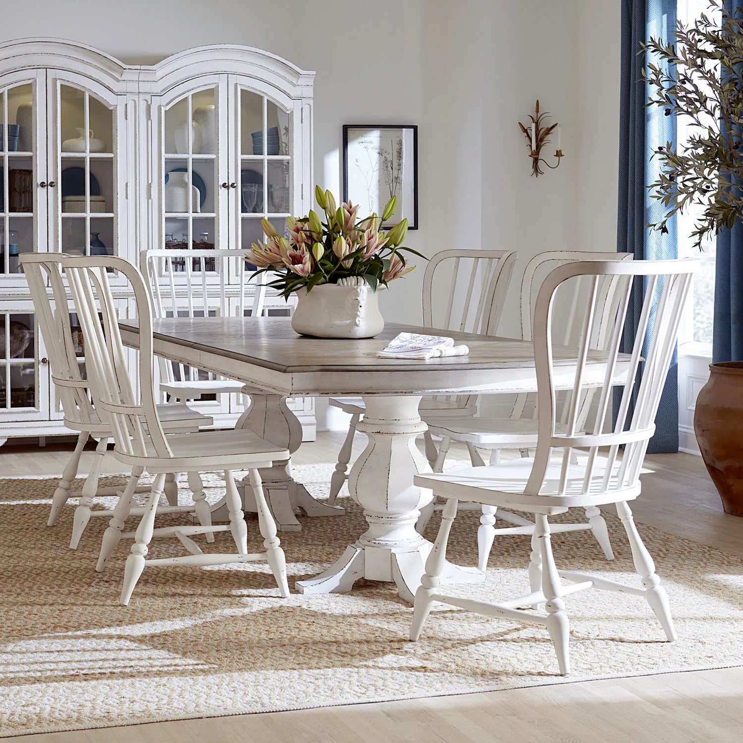 Magnolia Manor Piece Double Pedestal Table Set White