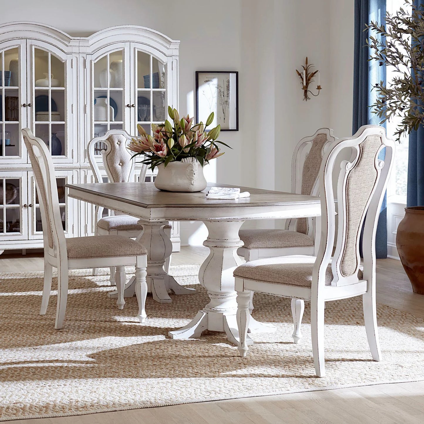 Magnolia Manor - Optional 5 Piece Double Pedestal Table Set - White