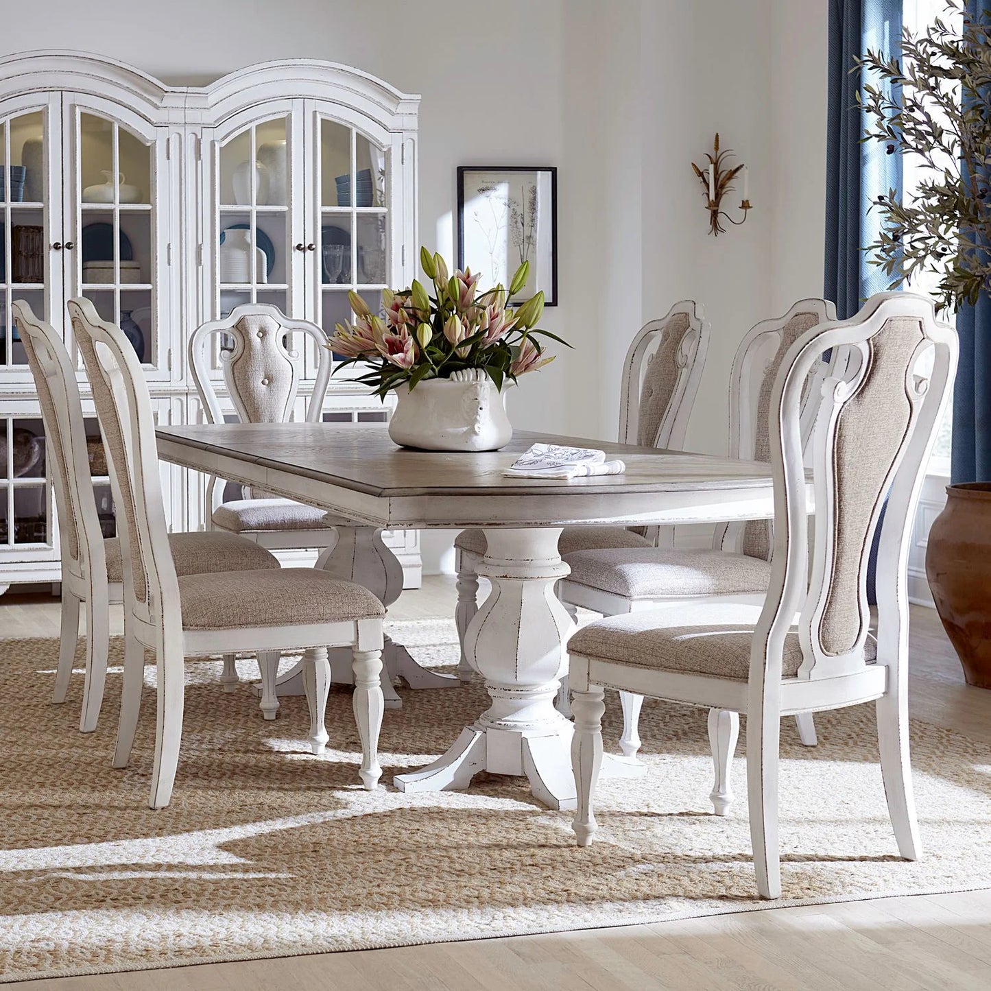 Magnolia Manor - Optional 7 Piece Double Pedestal Table Set - White