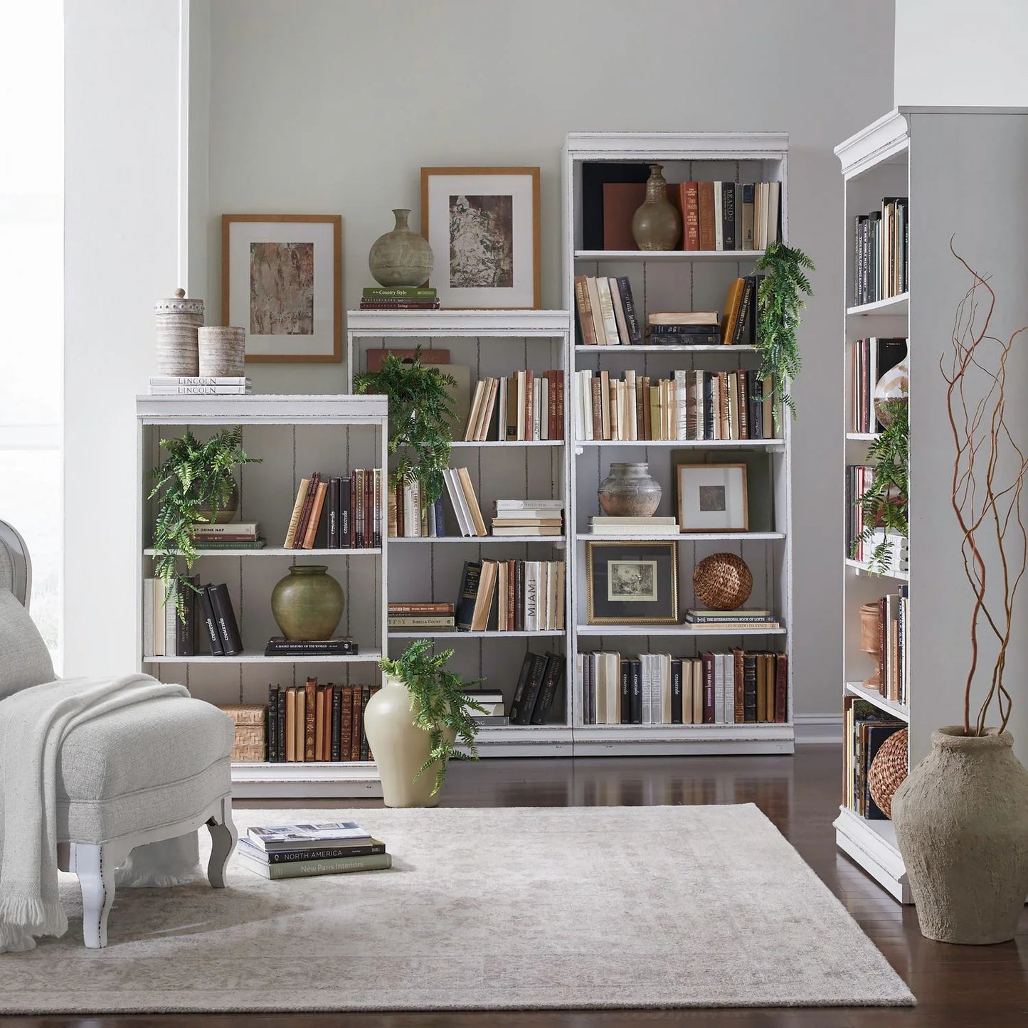 Magnolia Manor - Stepped Bookcase Wall - White
