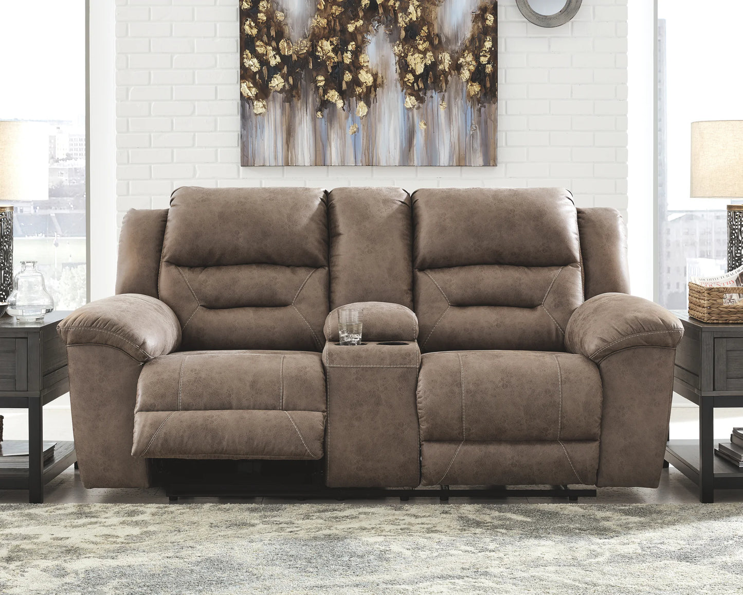 Stoneland - Light Brown - Dbl Rec Loveseat W/Console