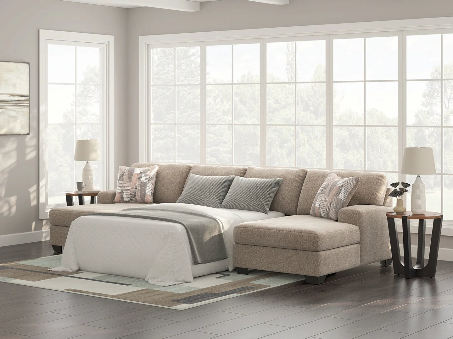 Newellen - 3-Piece Sectional With Double Chaise - Beige