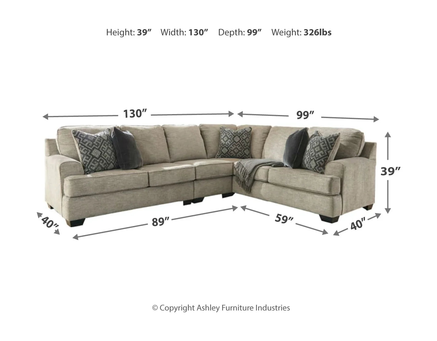 Bovarian - Stone - 4 Pc. - Left Arm Facing Loveseat 3 Pc Sectional, Ottoman