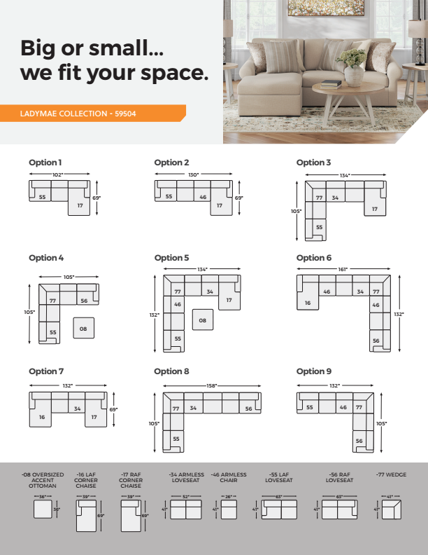 LadyMae - Twill - 3-Piece Sectional