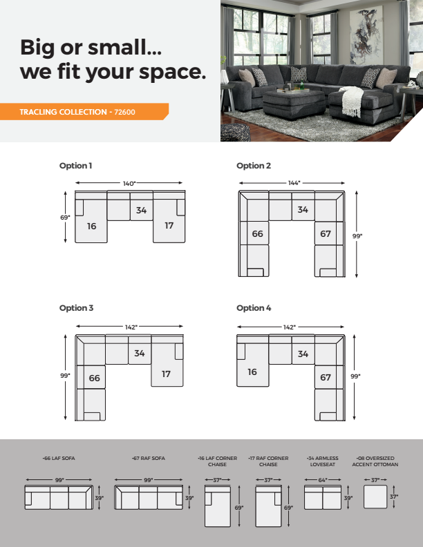 Tracling - Slate - Left Arm Facing Corner Chaise 3 Pc Sectional