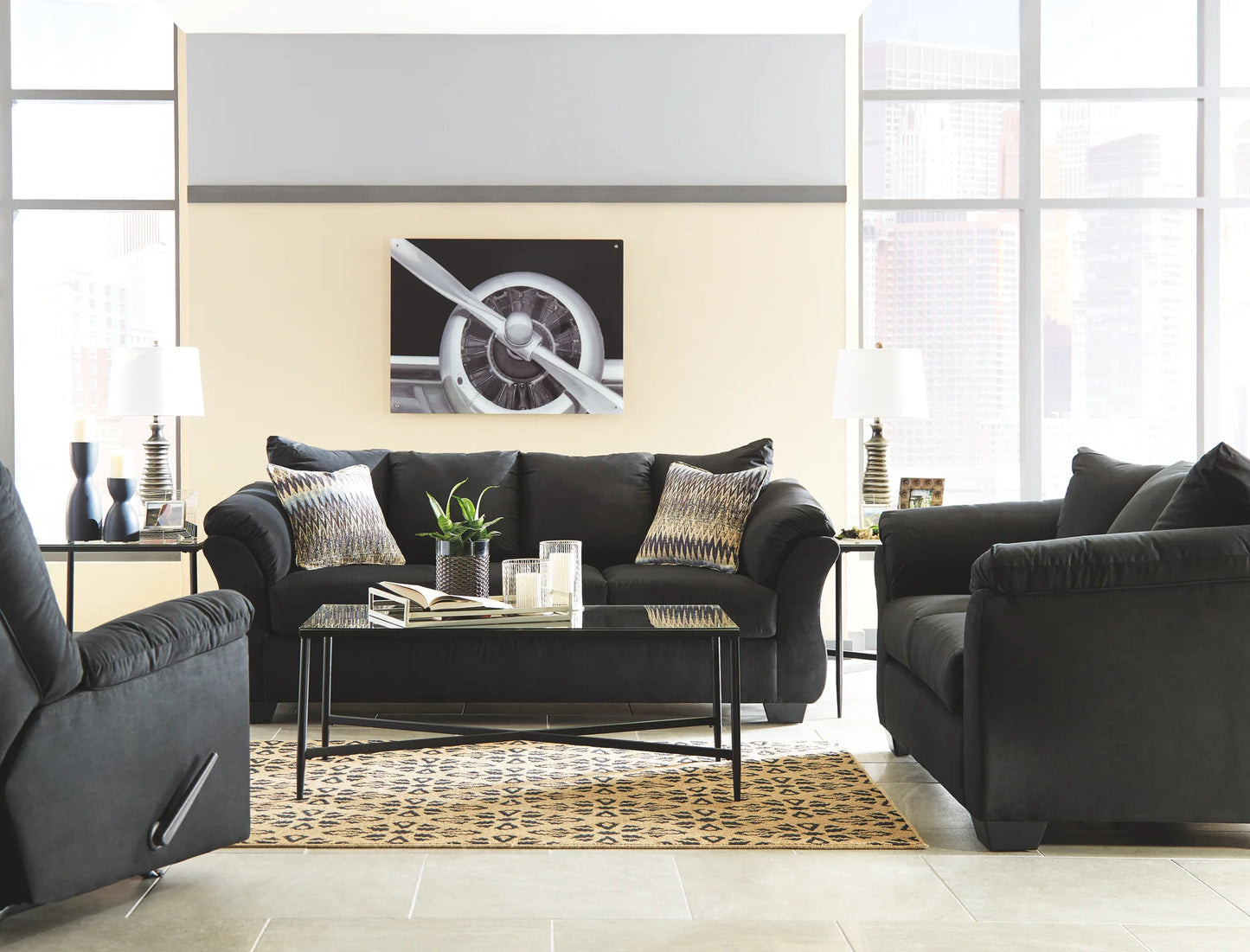 Darcy - Black - 3 Pc. - Sofa, Loveseat, Rocker Recliner