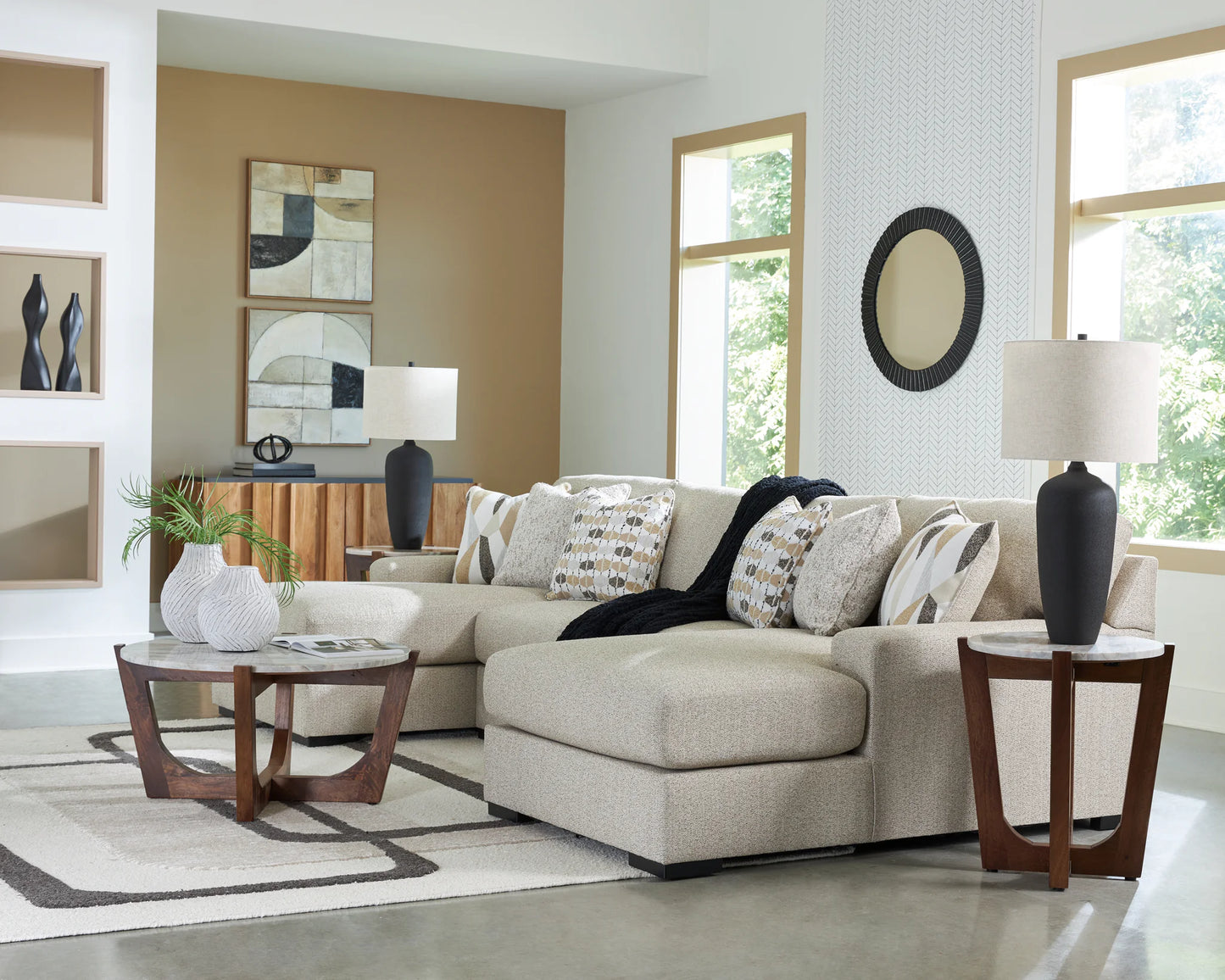 LaureLGrove - Pebble - 3-Piece Double Chaise Sectional With Armless Loveseat