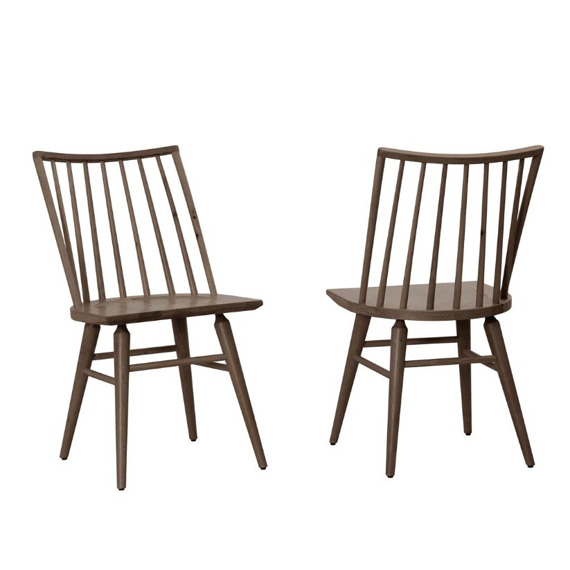 Dovetail - Spindle Solid American Oak Side Chair - Aged Gray