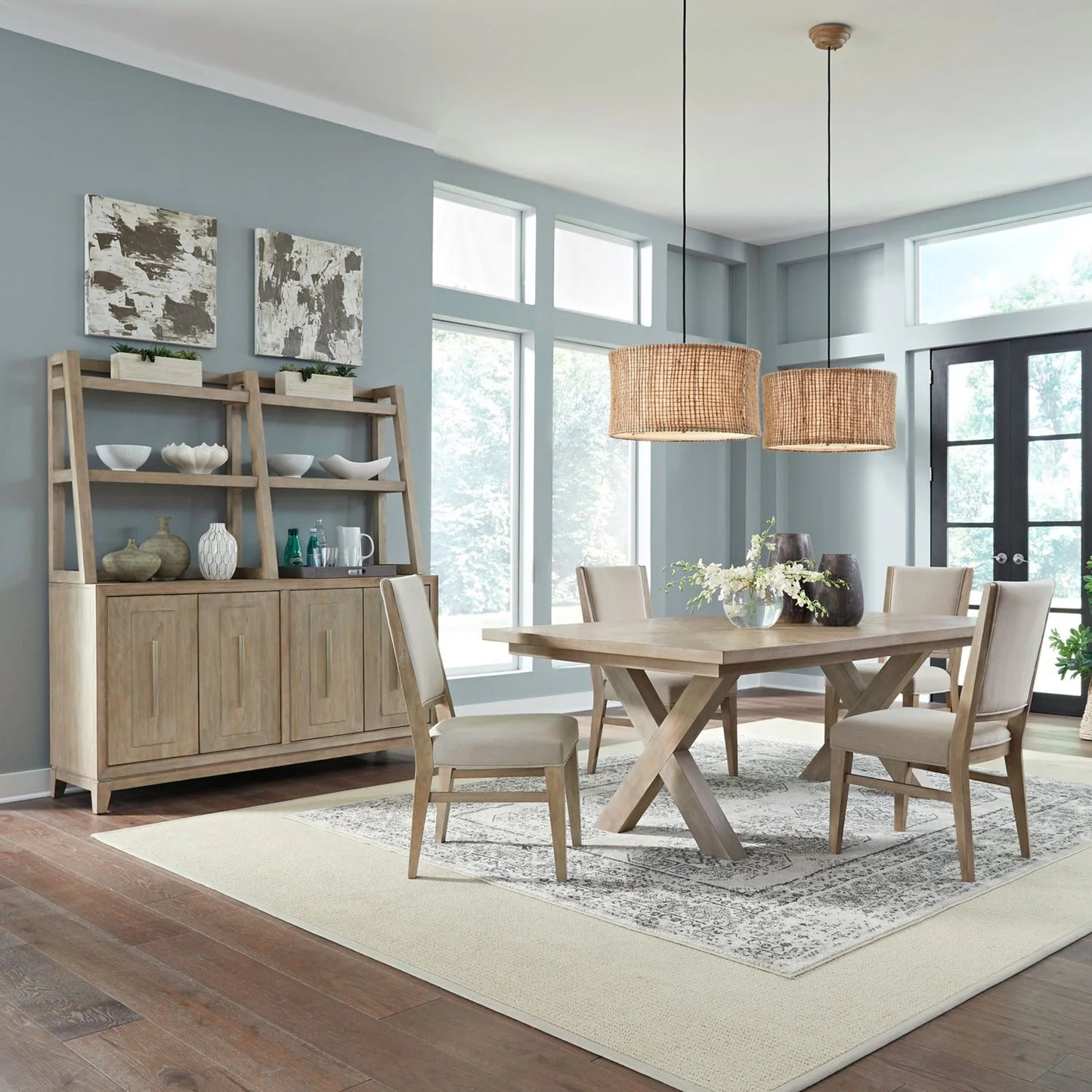 Brentwood - 5 Piece Double Pedestal Table Set - Brown