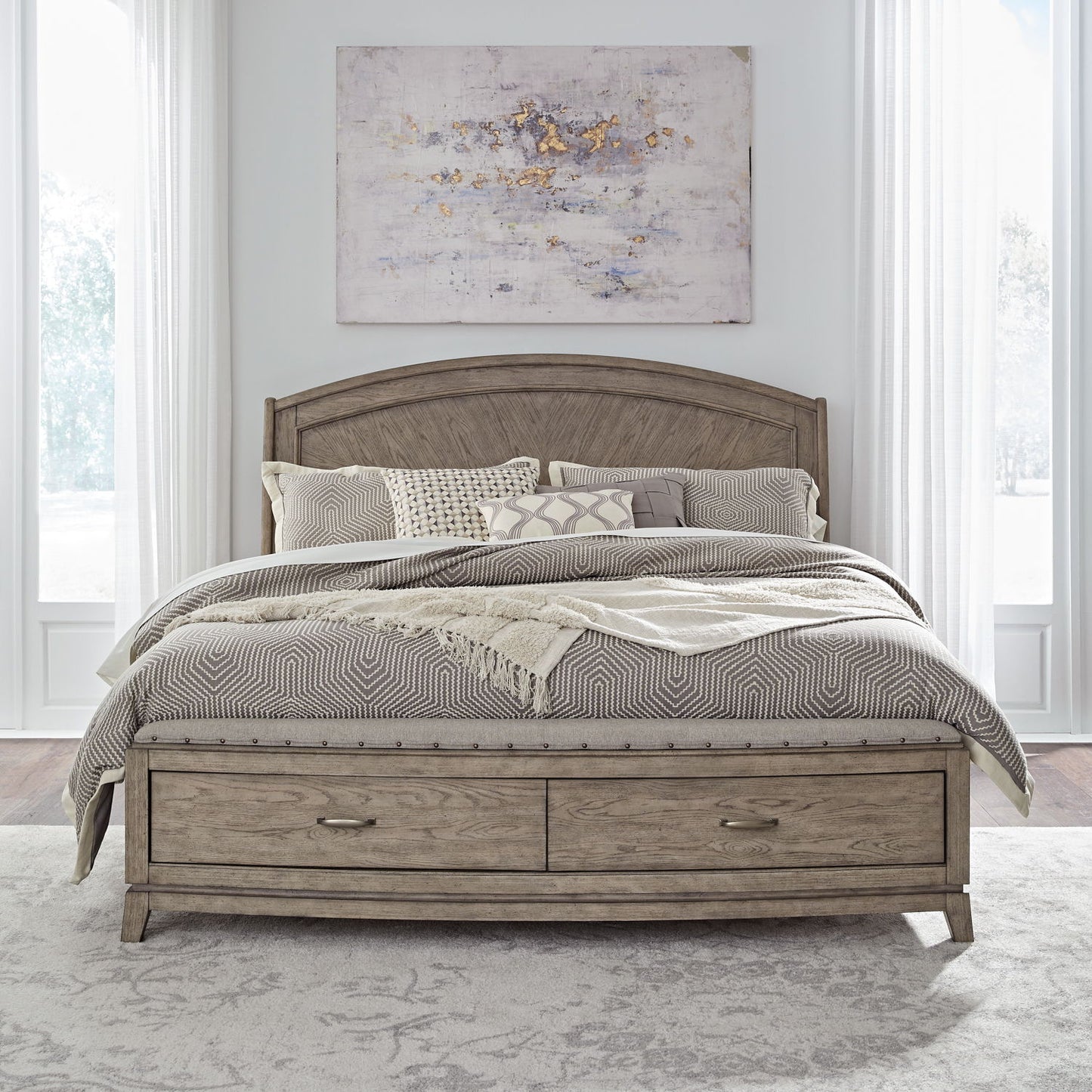 Avalon - King Upholstered Storage Bed - Burnished Beige