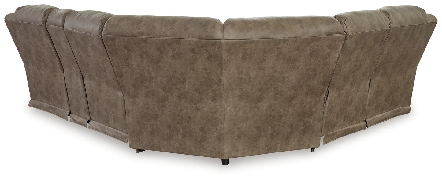 Ravenel - 3-Piece Power Reclining Sectional With Raf Power Reclining Loveseat With Console - Faux Leather - Fossil