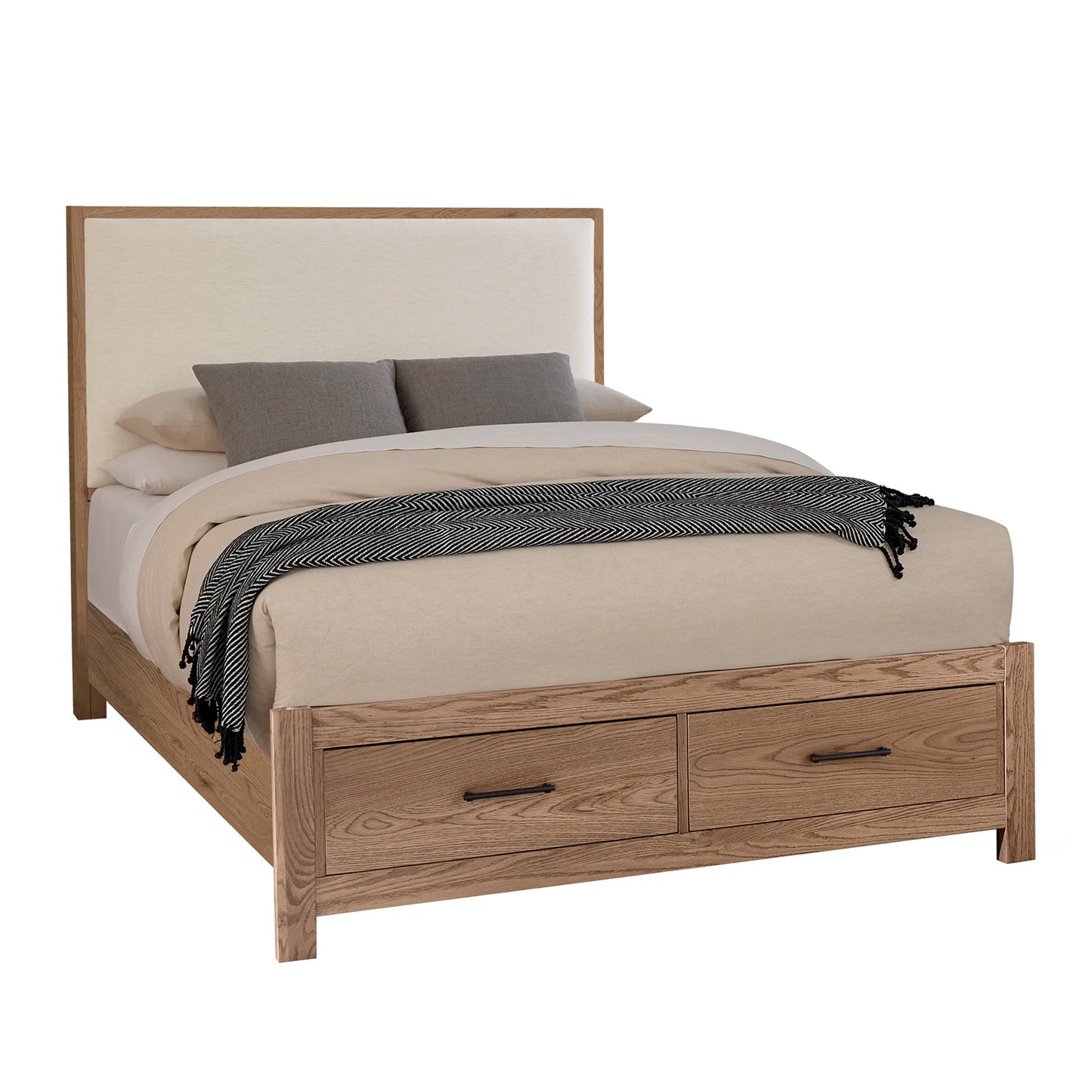 Lodge & Loft - Queen Upholstered Storage Bed - Ivory Cream / Blond Oak