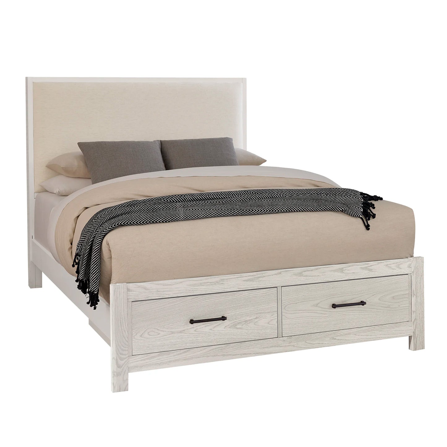 Lodge & Loft - Queen Upholstered Storage Bed - Ivory Cream / Soft White