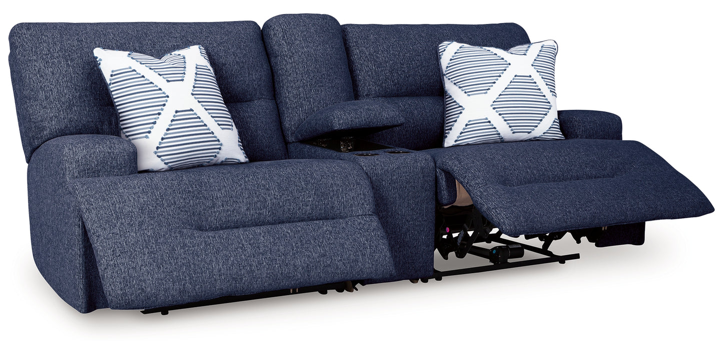 Acklen Place - 3-Piece Power Reclining Sectional Loveseat With Storage Console - Navy