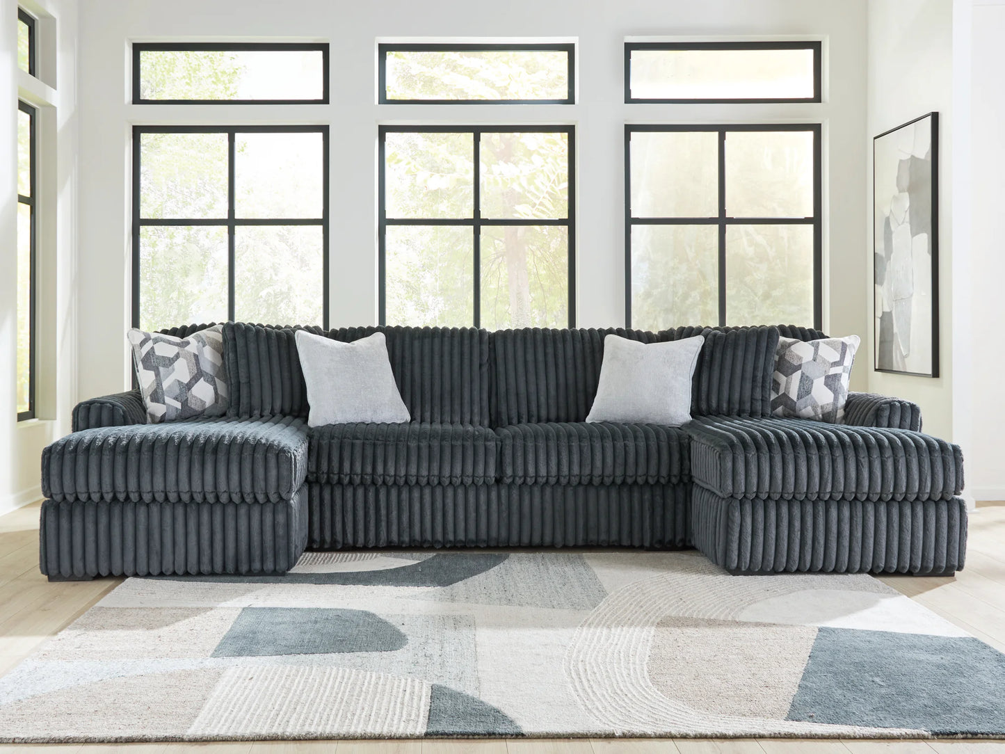 Midnight-Madness - 3-Piece Double Chaise Sectional - Gunmetal
