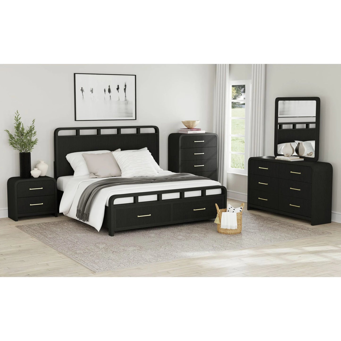 Ridgemont - Dresser And Mirror Set - Black With Grain
