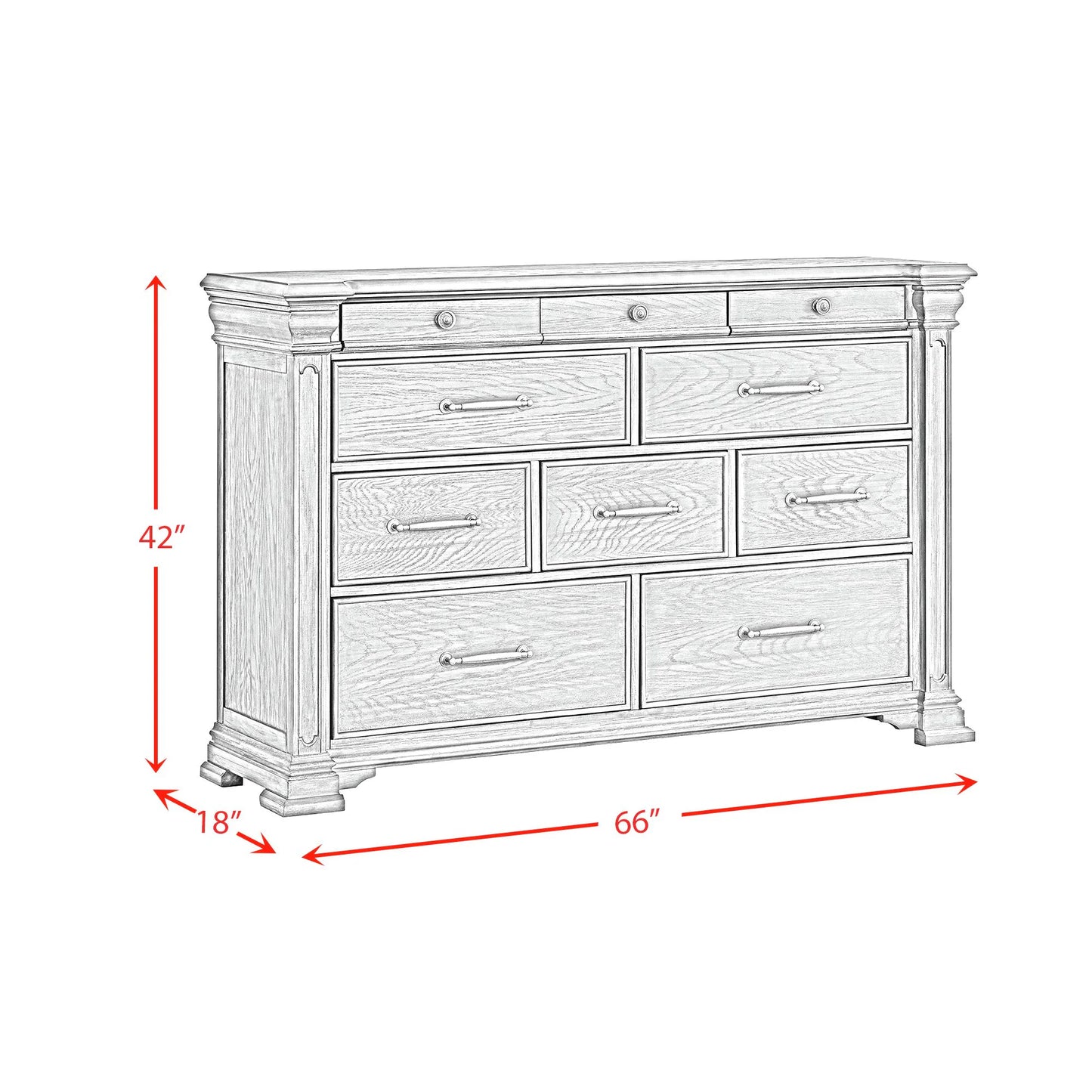 Kings Court - 10 - Drawer Dresser - Gray