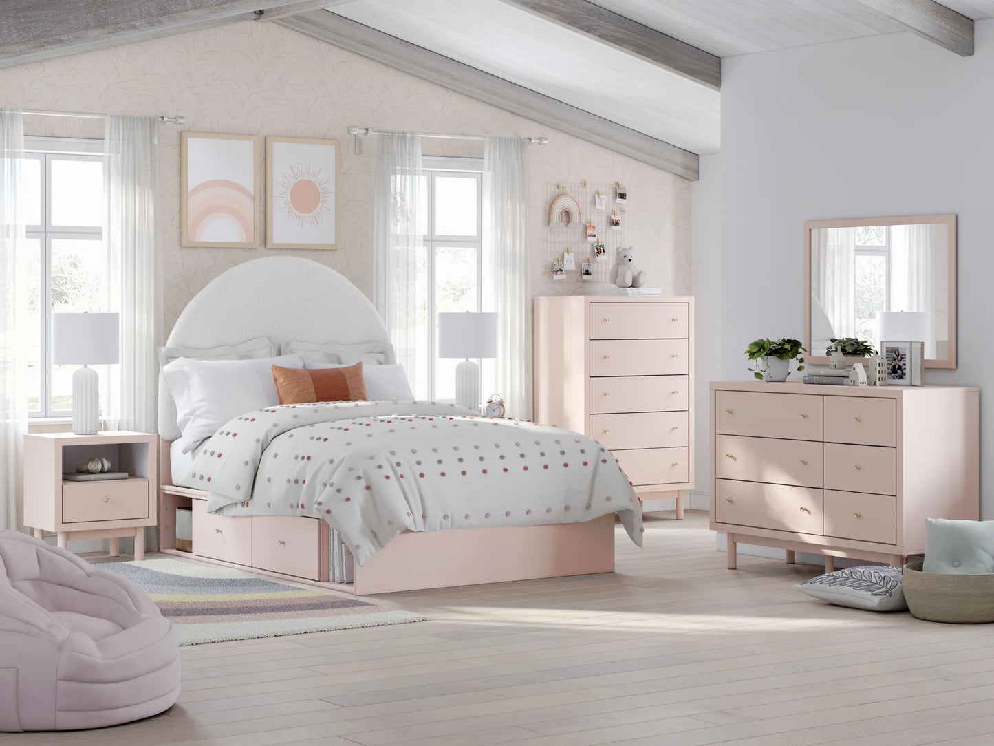 Wistenpine - Blush - Full Upholstered Panel Bed With Side Storage