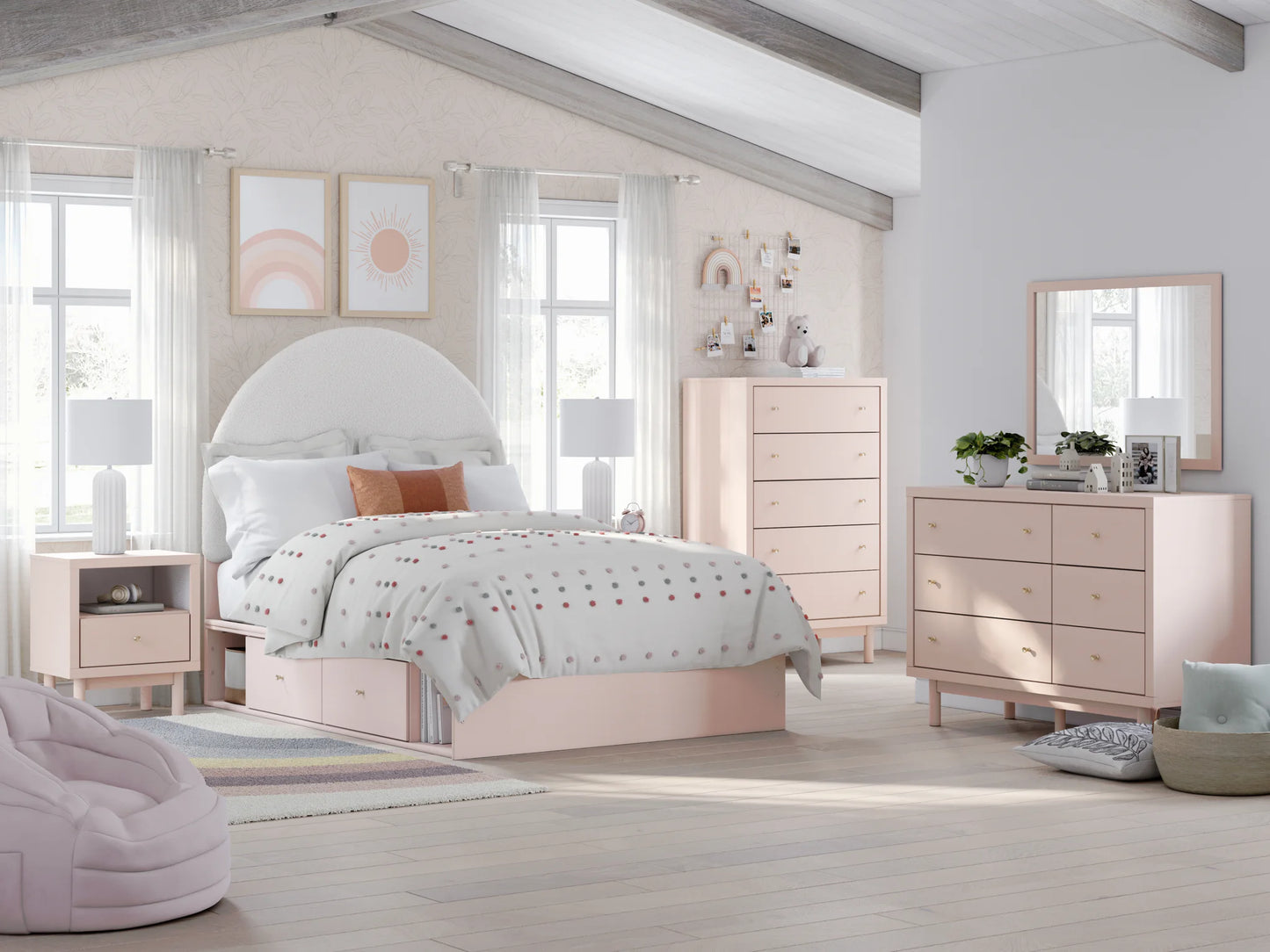 Wistenpine - Blush - Full Upholstered Panel Bed With Under Bed Storage