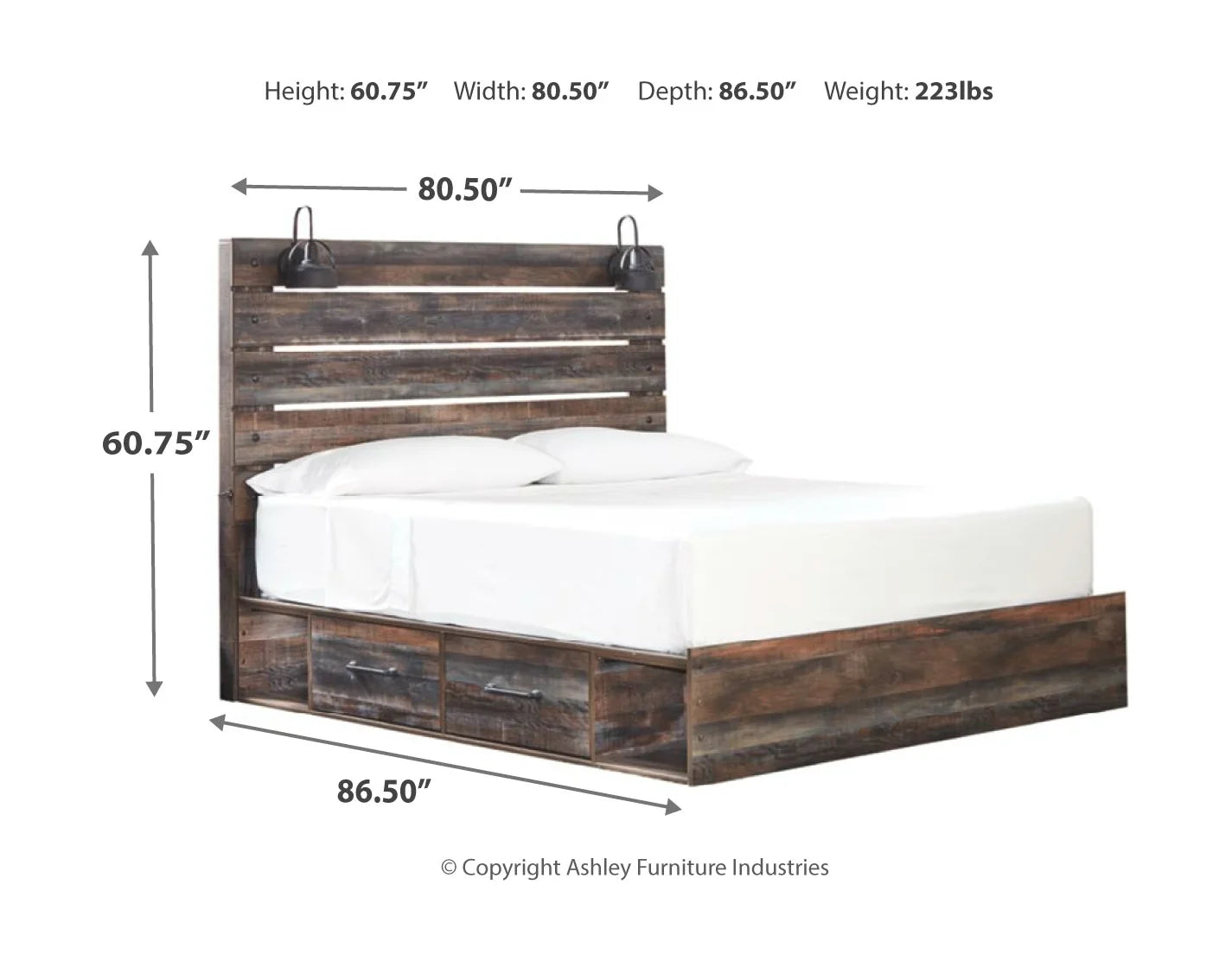 Drystan - Brown / Beige - King Panel Bed With 2 Side Drawers