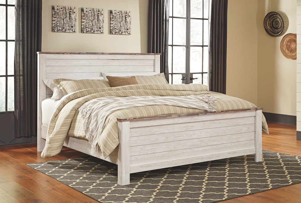 Willowton - Whitewash - King Panel Bed