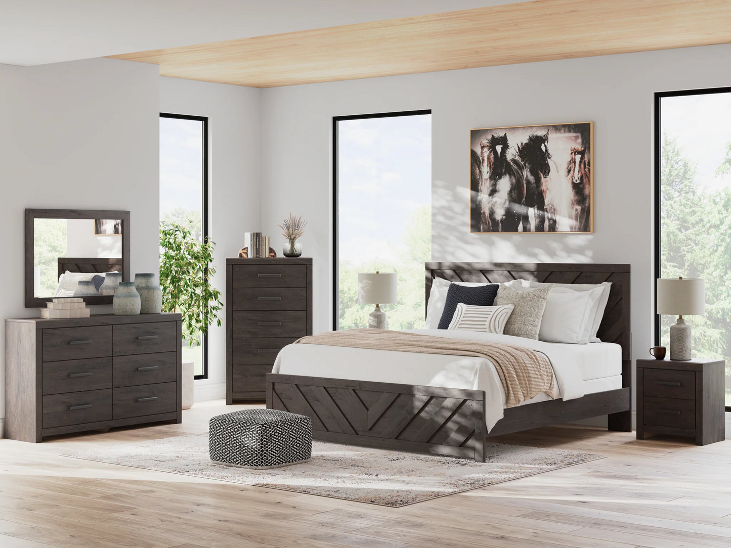 Prendonea - Charcoal - King Panel Bed