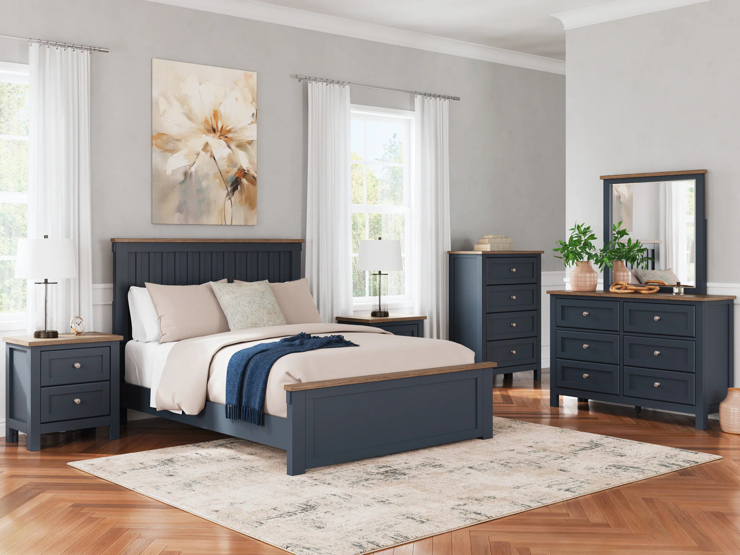 Landocken - Brown / Blue - Queen Panel Bed