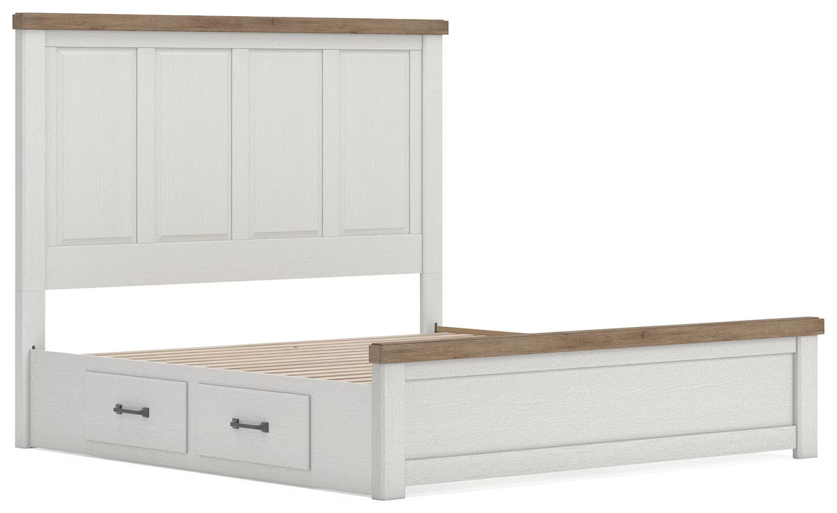 Savonport - King Panel Bed With Under Bed Storage Unit - White / Brown