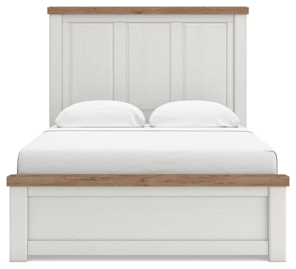 Savonport - Queen Panel Bed With 2 Under Bed Storage Units - White / Brown
