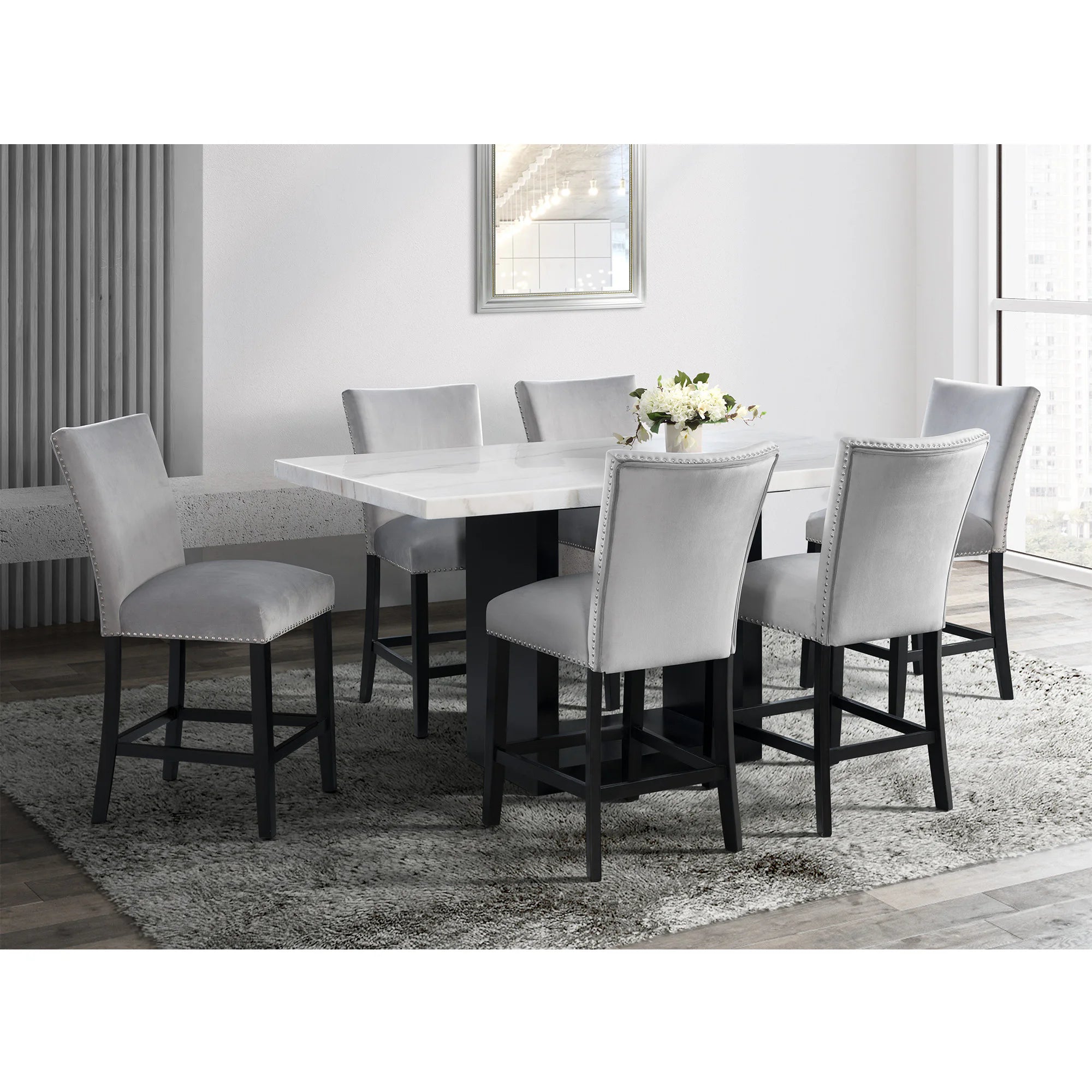 Valentino - White 5 Piece Counter Height Dining Set Table & Four Chair ...