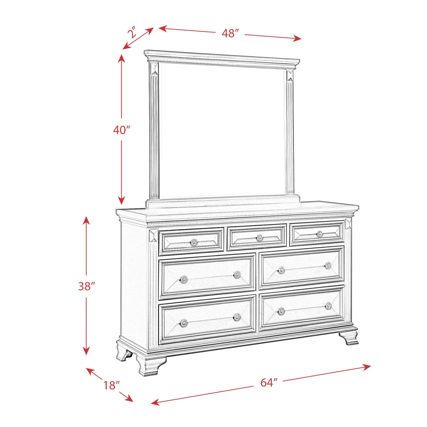 Calloway - 7-Drawer Dresser With Mirror Set - White