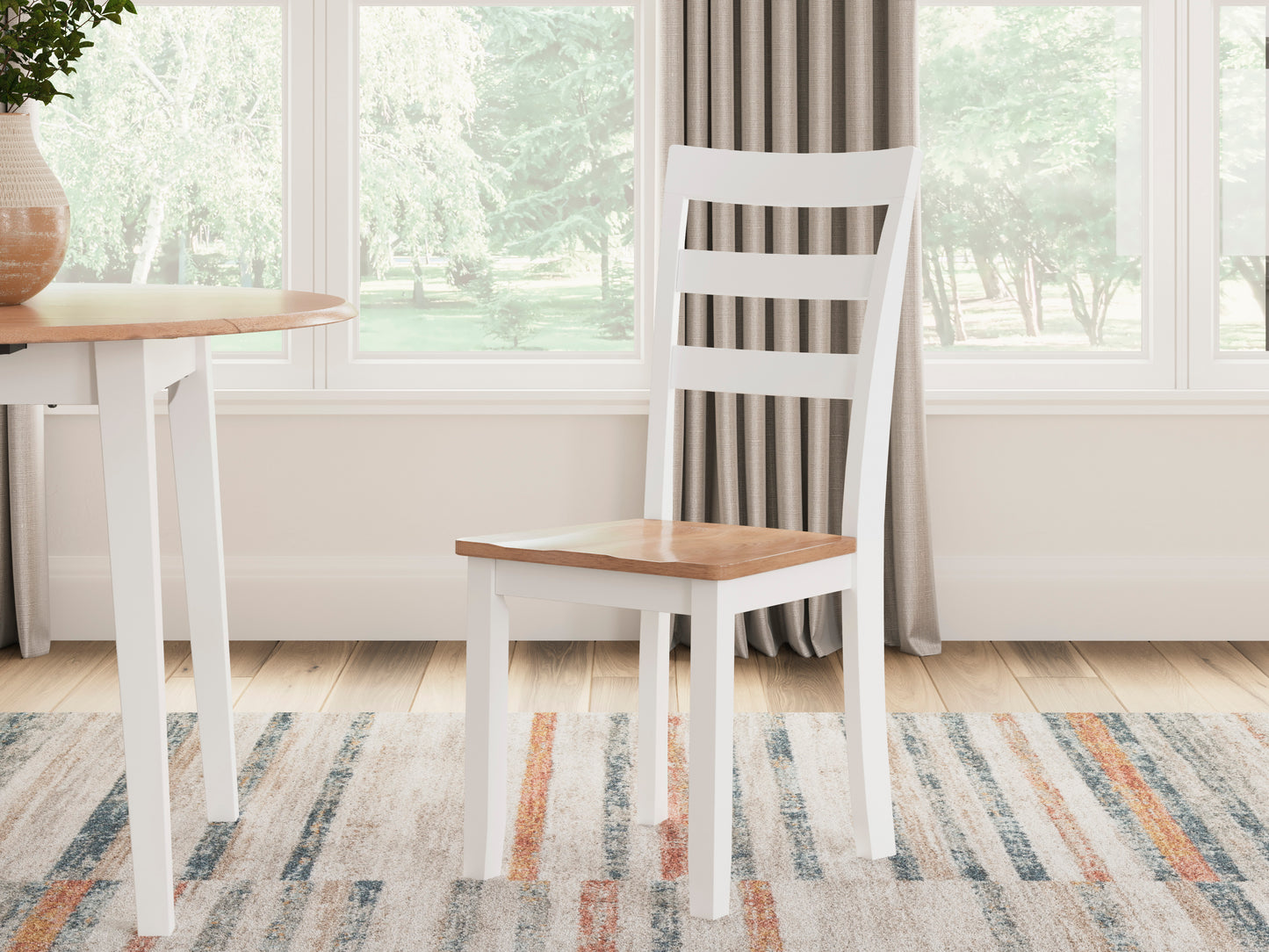 Gesthaven - Natural / White - 3 Pc. - Round Dining Room Drop Leaf Table, 2 Side Chairs
