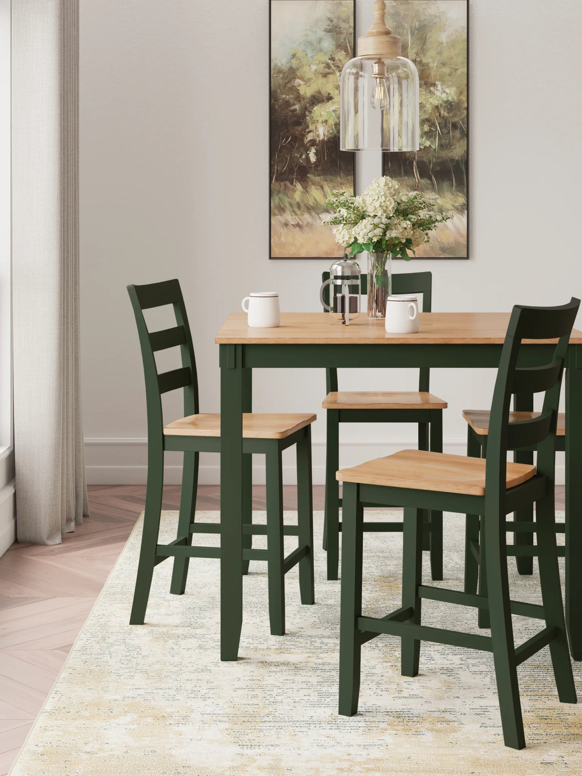 Gesthaven - Natural / Green - Dining Room Counter Table Set (Set of 5)