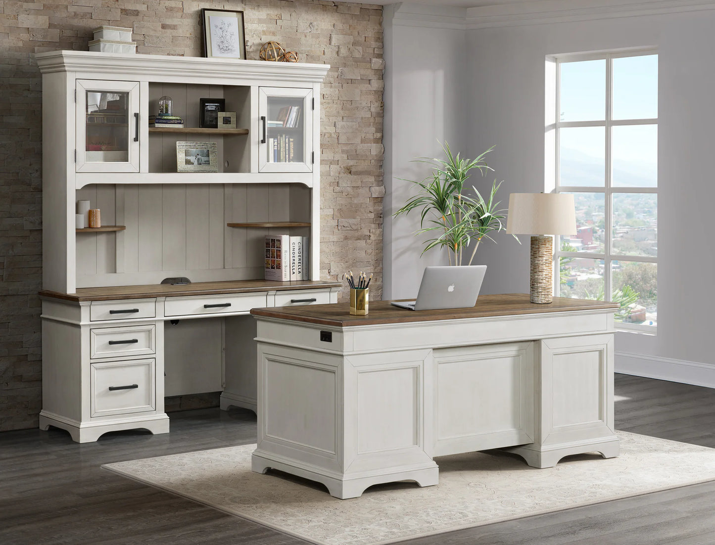 Drake - Executive Desk - Rustic White / French Oak
