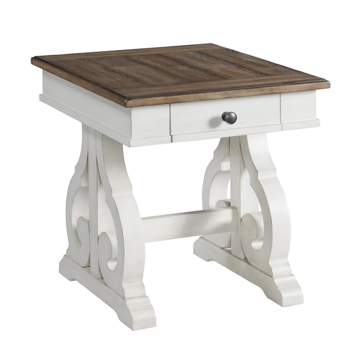 Drake - End Table - Rustic White / French Oak