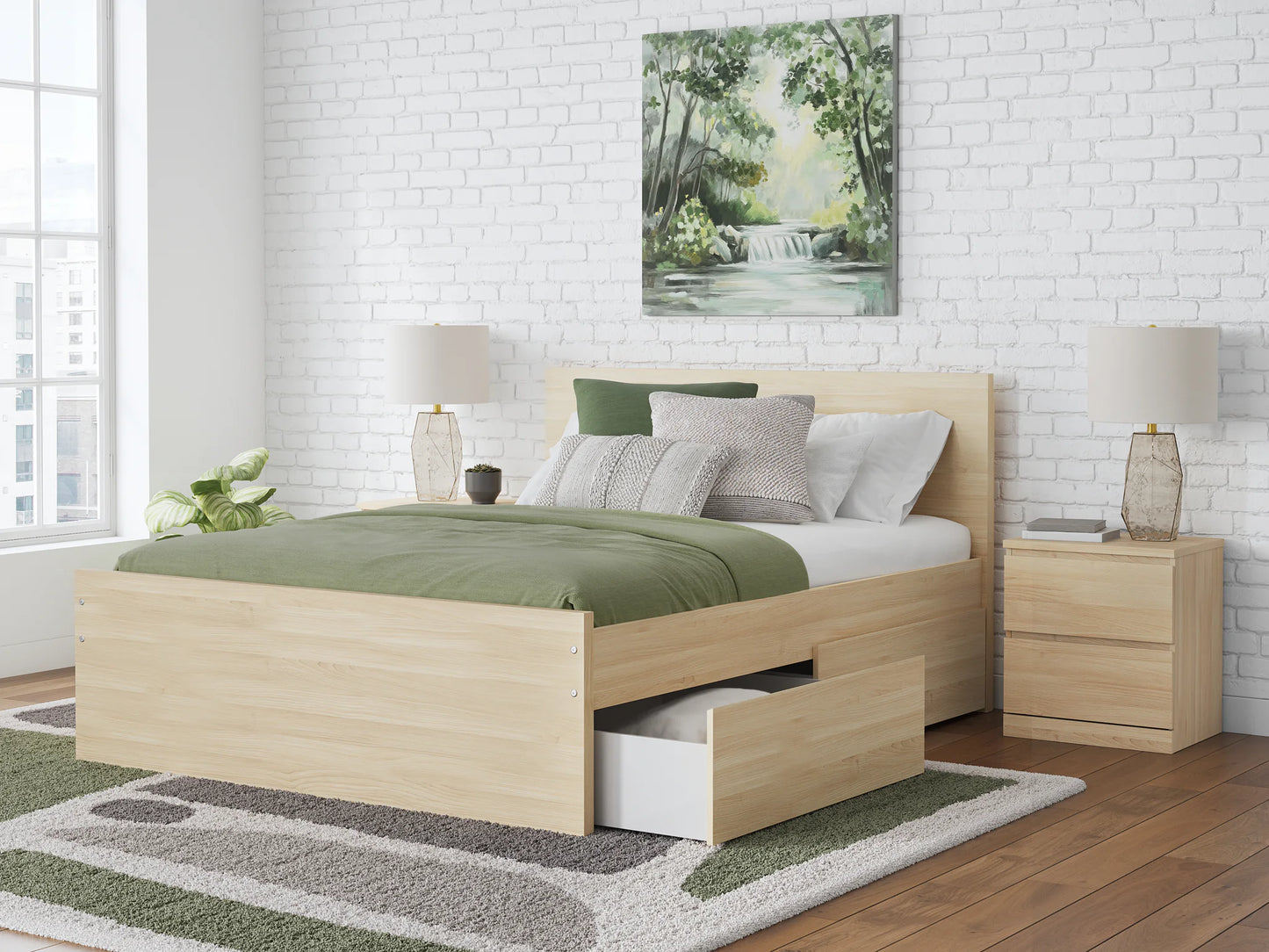 Onita - Natural - Full Panel Platform Bed With 2 Side Storage