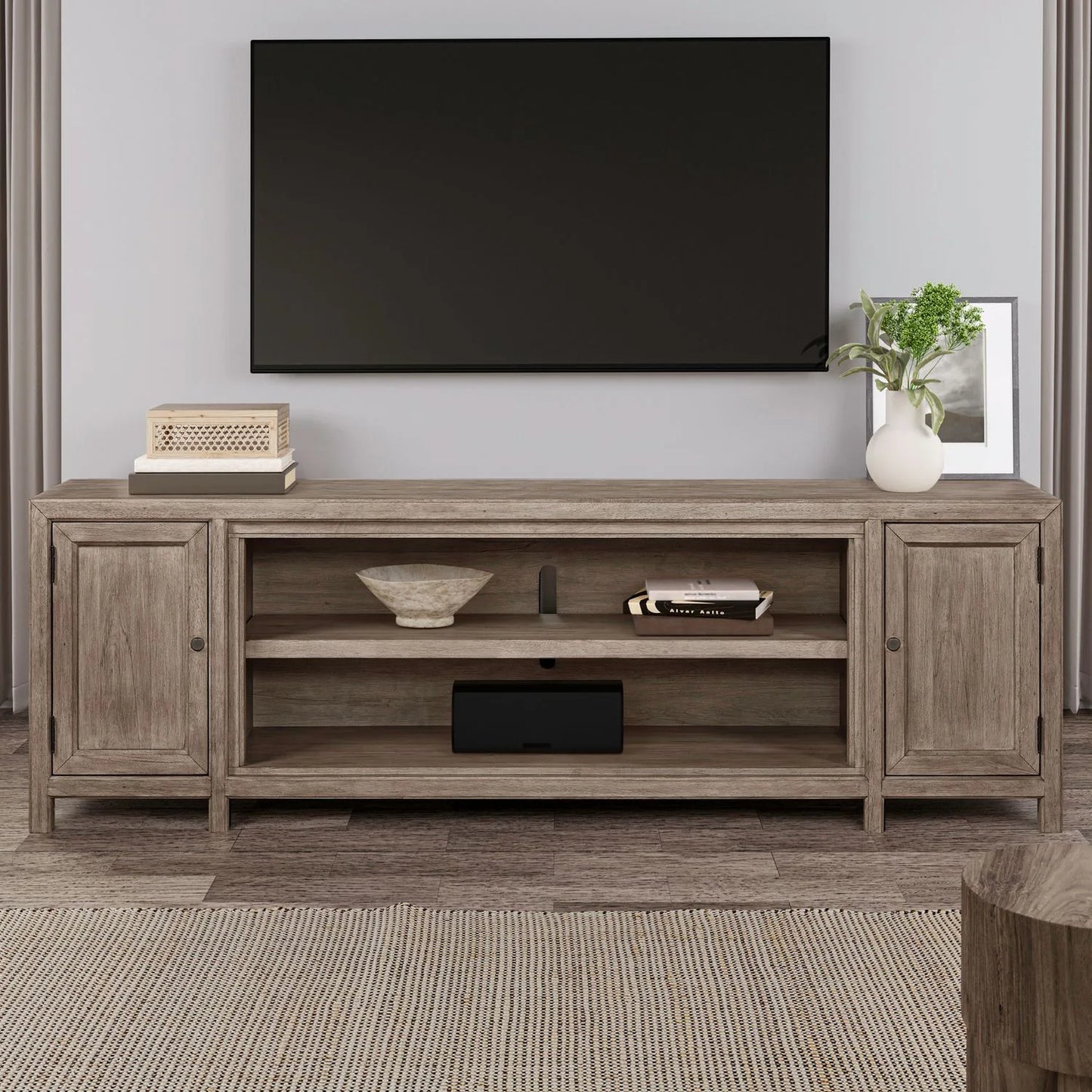 Fireplace TV Consoles - 780 82" Console With Fire FTS - Light Brown