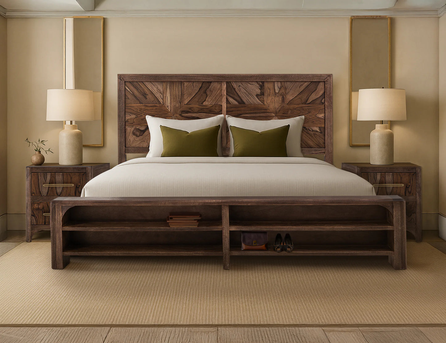 Praga - King Bed - Almond / Barrel Brown