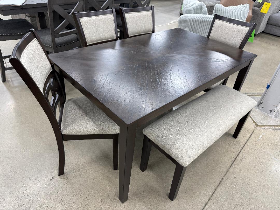 “Langwest” Dining Room Table, Four Chairs and Bench