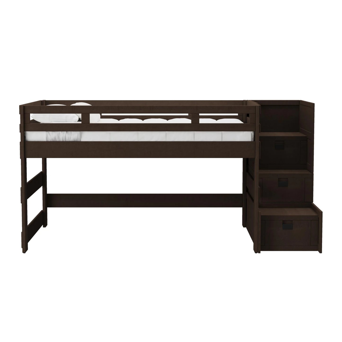 Cali Kids - Full Junior Loft Bed With Staircase - Brown