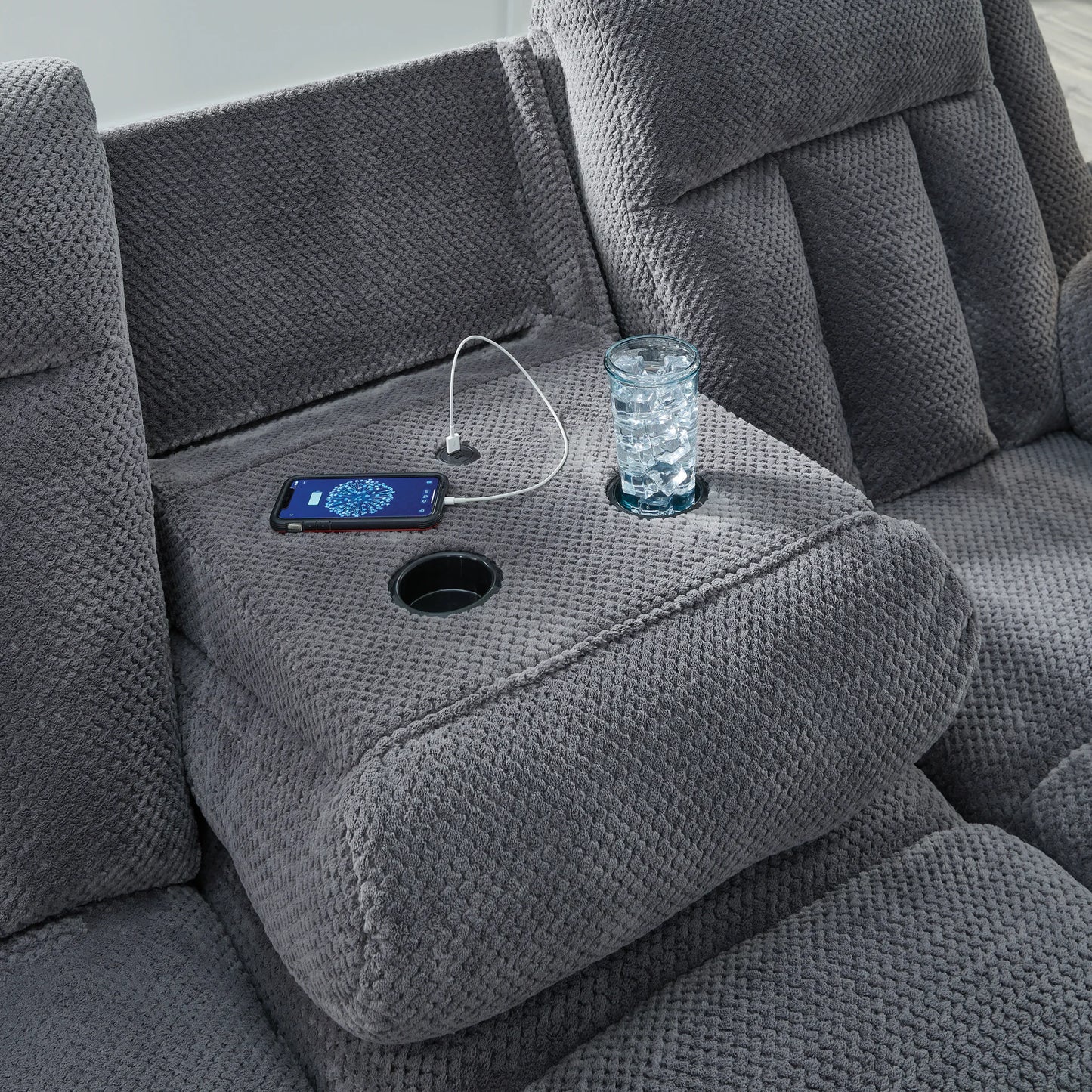 Observation - Steel - Reclining Power Sofa With Drop Down Table