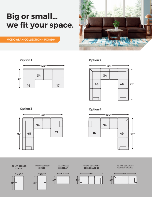 McDowlan - 3-Piece Sectional With Double Chaise - Coffee