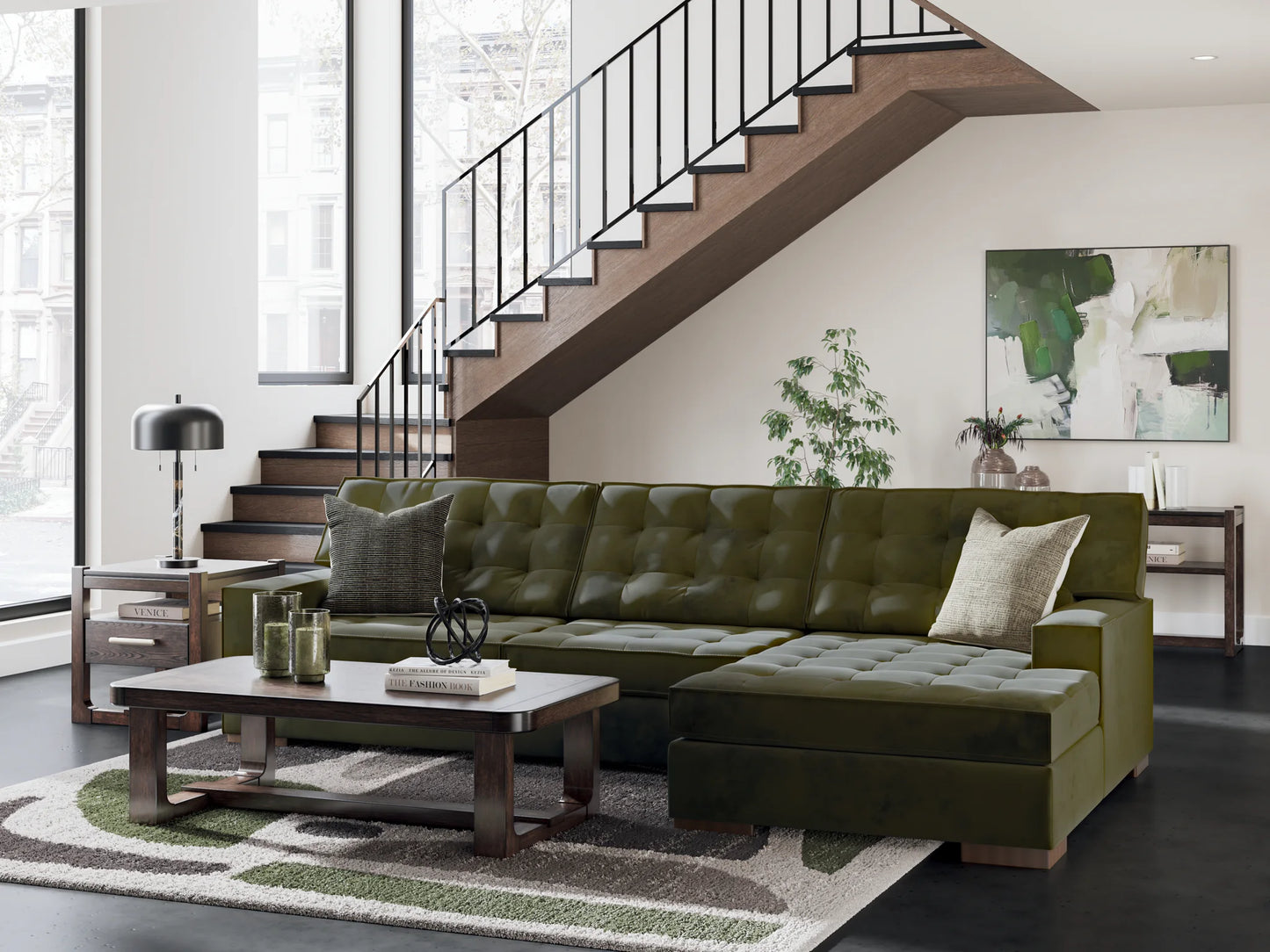 Caspian-Town - Olive - 2-Piece Sectional With RAF Corner Chaise