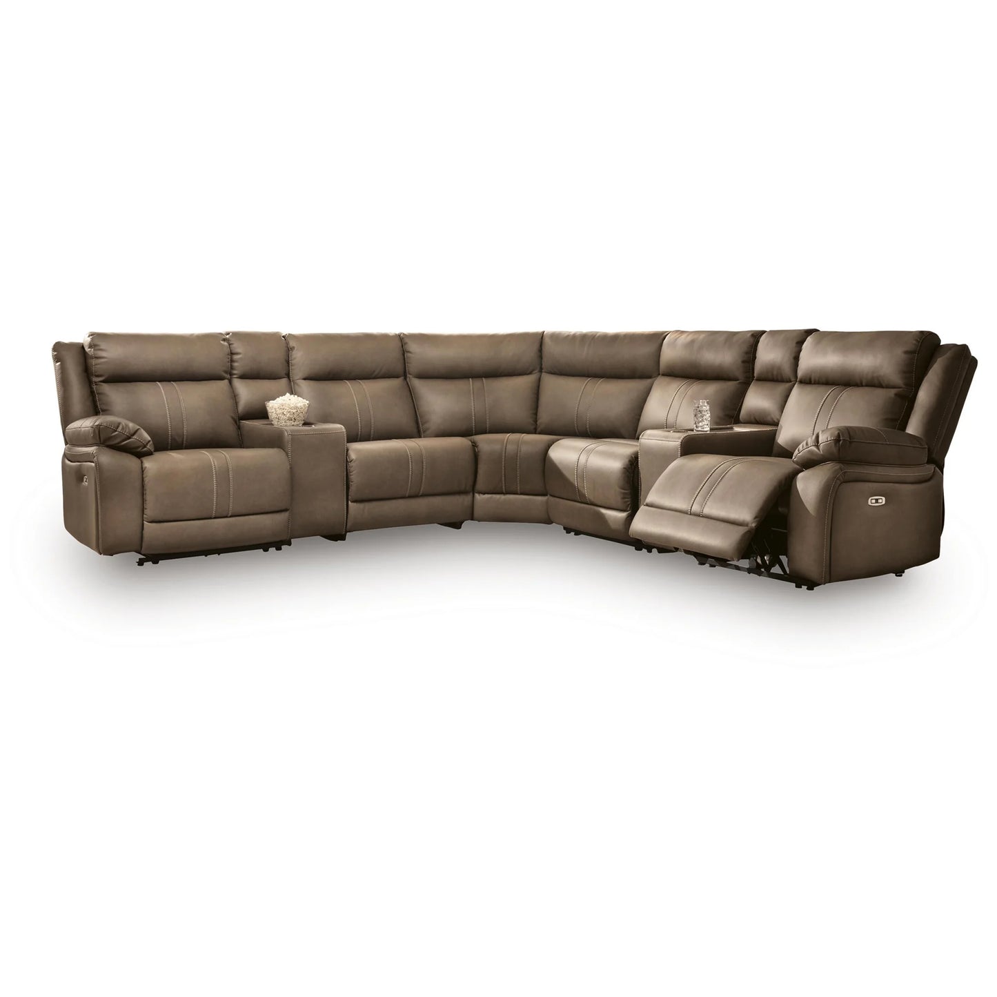 Max-Momentum - 7-Piece Power Reclining Sectional With 2 Audio Consoles - Biscotti
