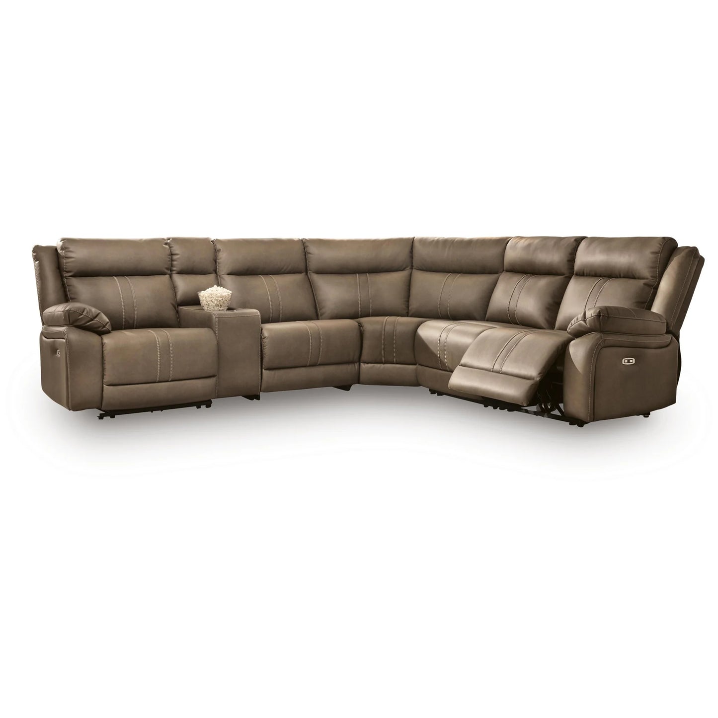 Max-Momentum - 6-Piece Power Reclining Sectional With 2 Armless Chairs And Audio Console - Biscotti